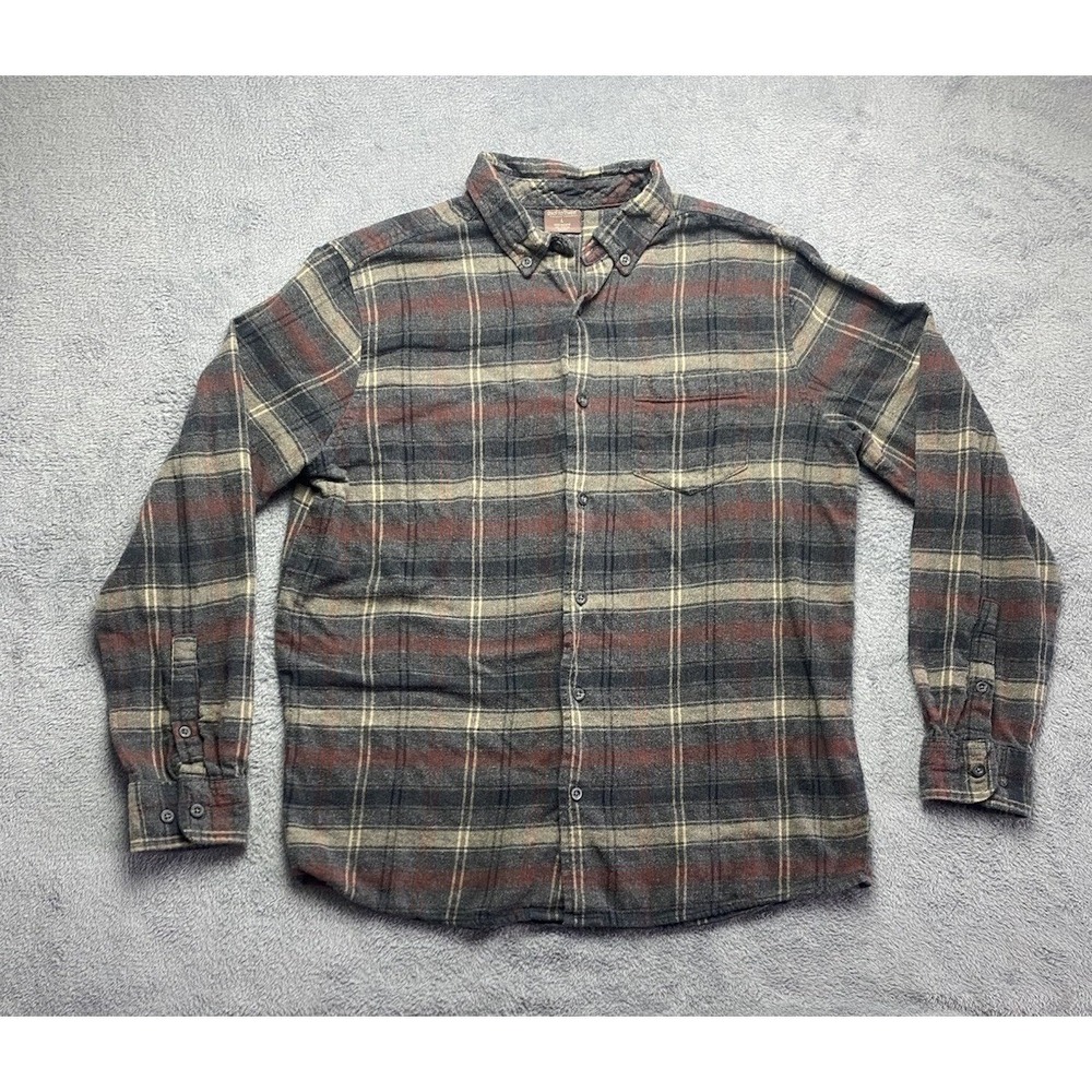 Great Northwest Shirt Mens Large‎ Plaid Flannel Long Sleeve 100% Cotton Red Grey